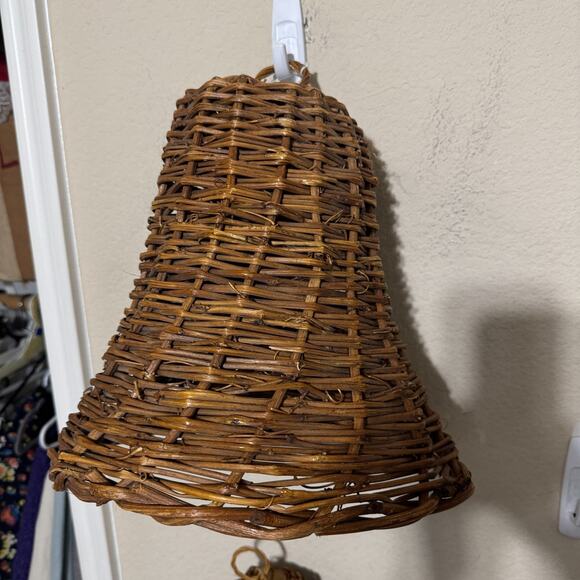 2 Vintage Wicker Bells Rattan Straw Basket decorations - Picture 3 of 6
